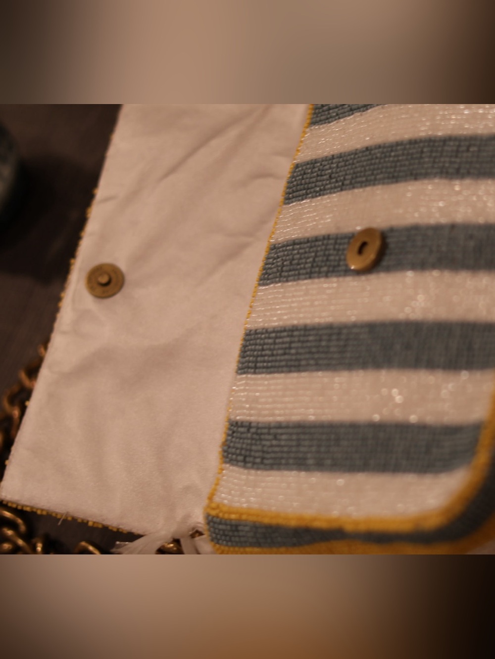 NWT Handmade Beaded Stripe Shoulder Bag Gold Chain Coastal Clutch - Picture 6 of 9